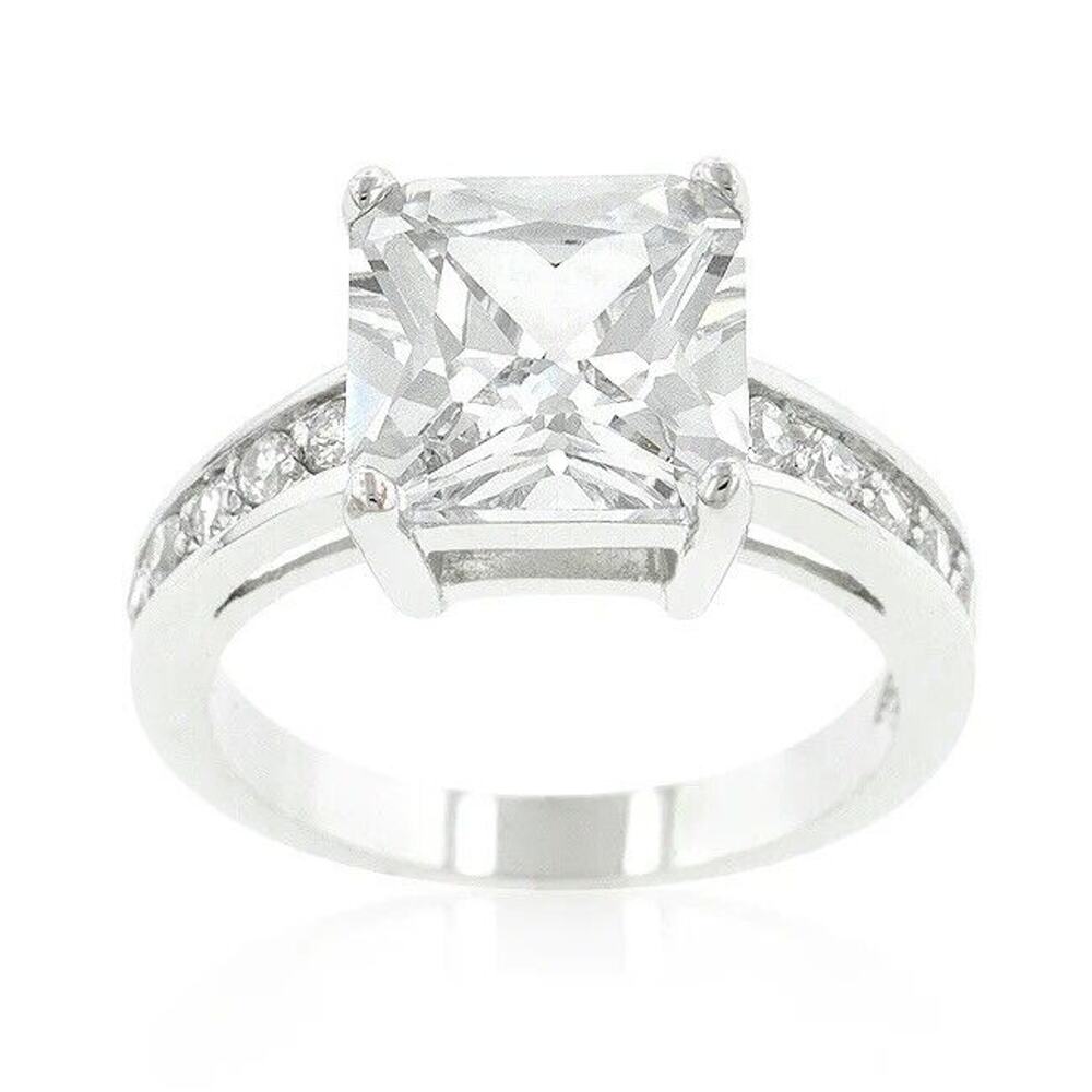 Princess Cut Cz Engagement Promise Band Wedding Ring Rhodium
